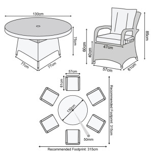 Nova - Olivia 6 Seat Dining Set 1.3m Round Table Grey | Essex Chelmsford